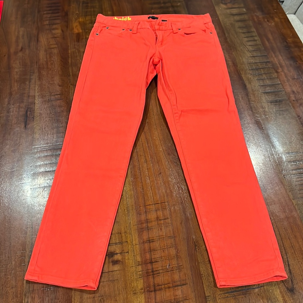 J Crew Toothpick Coral/Orange Jeans